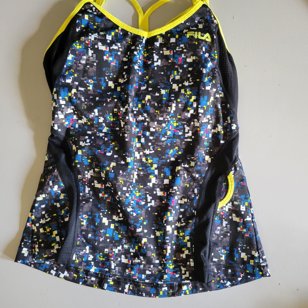 Fila Black and Yellow Pixel Pattern Tank Top